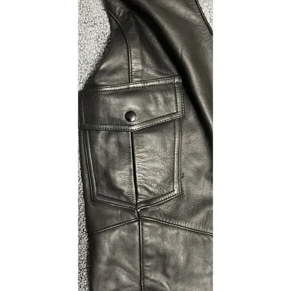 Vintage Mesh Lined Harley Davidson Leather Chaps Mens Cargo Pockets Black Medium